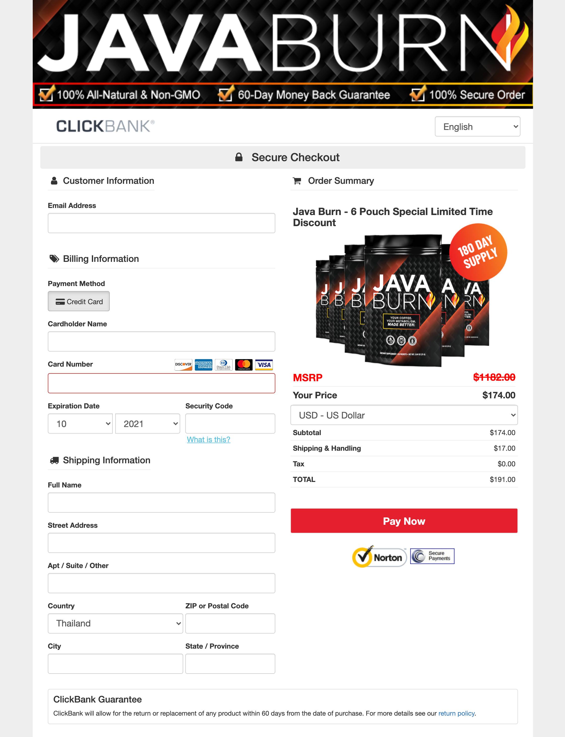 Java Burn Order Page